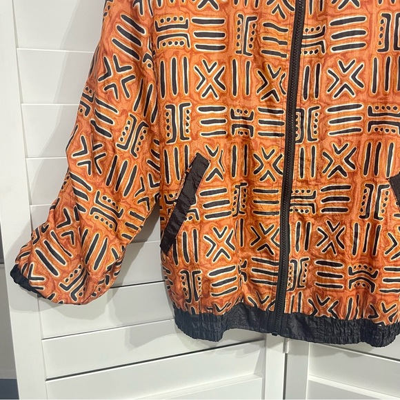 Vtg Avon Style Women’s Nylon Zip Jacket Small – Orange Tribal Print Windbreaker - Picture 5 of 13